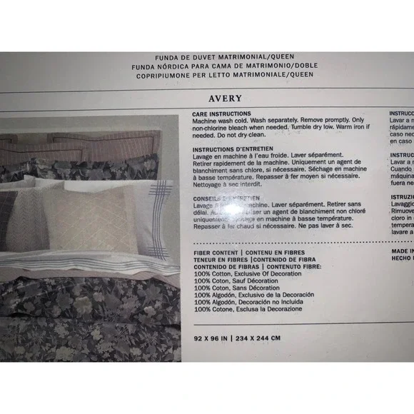 Ralph Lauren Avery Full Queen Duvet Cover Floral Grey White Luxury Bedding - Picture 12 of 13